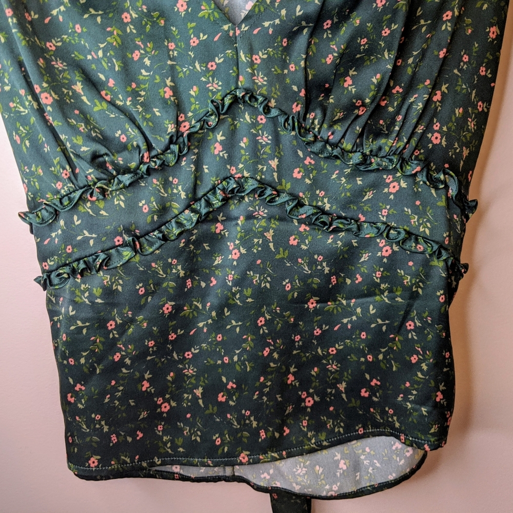 Reformation Emerald Floral V-Neck Blouse - Picture 6 of 13